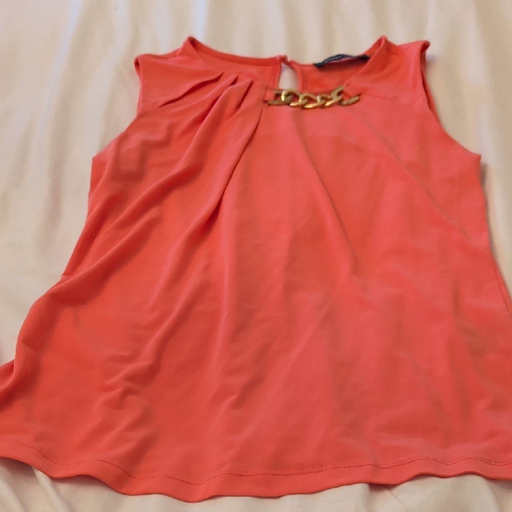 Ivanka Trump Coral Top with Gold Chain Accent